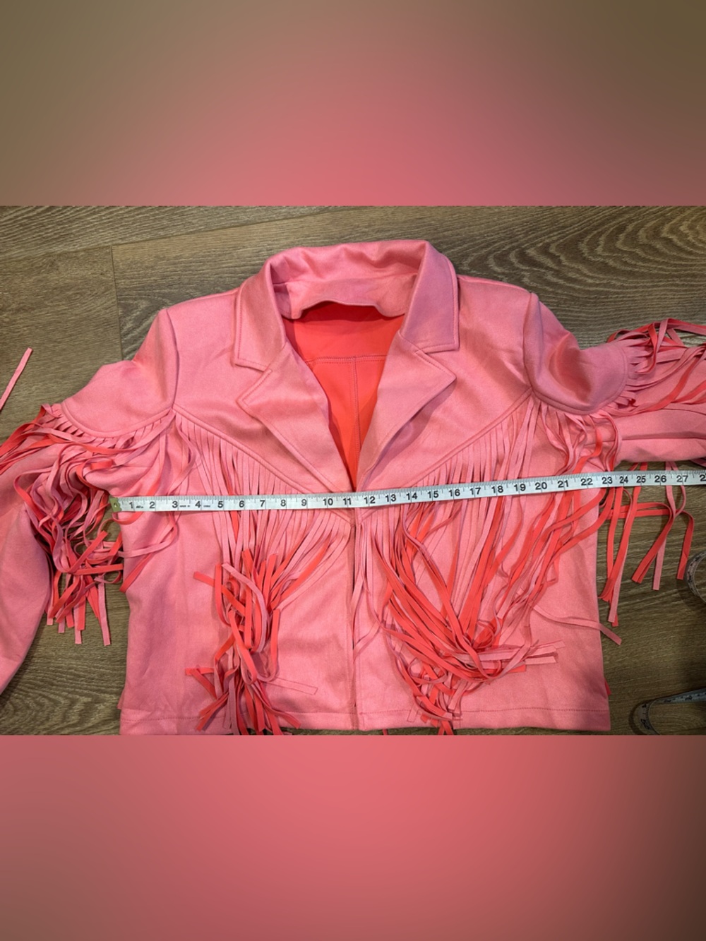 Women's Pink Fringe Faux Suede Jacket - Picture 3 of 9